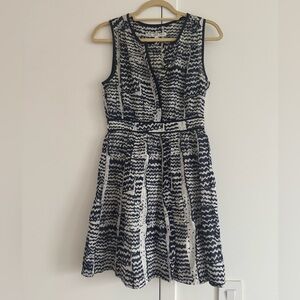 Trina Turk Navy and White Patterned Midi Dress